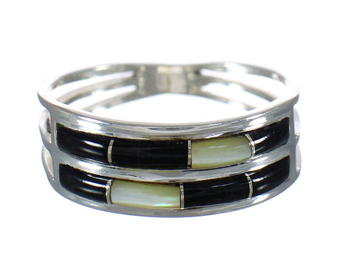 Genuine Sterling Silver Jet And Yellow Mother Of Pearl Ring Size 5-1/4 RX92563